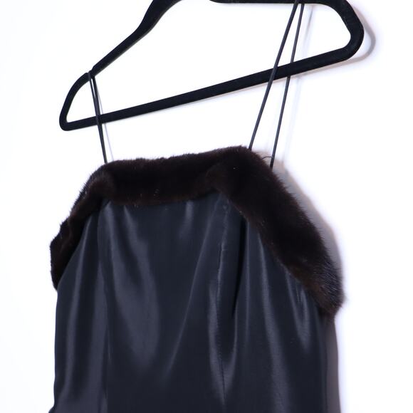 CHETTA B Evening Y2K Black Cocktail Dress Fur Trimmed Gown Women's 8 - Picture 3 of 11